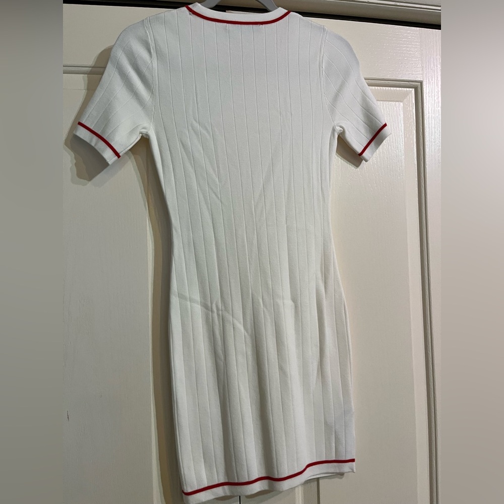 Mango MNG White Mini Dress with Red Trim Short Sleeve NWOT Size Small - Picture 9 of 9